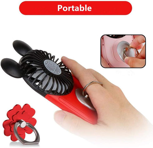 Cute Personal Mini Fan 2 Pack, Handheld & Portable USB Rechargeable with LED Light, 3 Adjustable Speeds (Red+Pink)