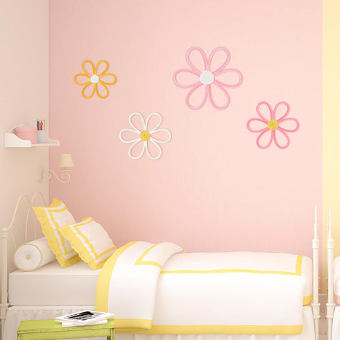 Set 4(6 Ganeen Boho Nursery Woven Daisy Flowers Daisy Wall Decor Nursery Decor Macrame Wall Hanging Supply for Girl