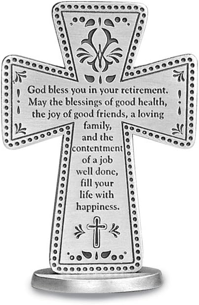 Cathedral Art God Bless Your Retirement Standing Metal Cross, 3 Inches Tall Retirement Gift by Abbey + CA Gift.