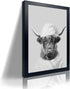 Funny Highland Cow Framed Wall Art, Black and White Canvas Cow in Bathroom Picture, Rustic Style Artwork 8"x10"