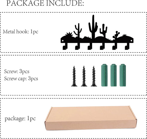 CREATCABIN Cactus Metal Key Holder Organizer Rack, Wall Mounted Decor with 6 Hooks for Entryway, Kitchen, Office, 10.6