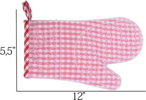 Silicone Oven Mitts Set of 2, Transparent Clear Silicone Shell with Cotton Quilted Lining, Heat Resistant Kitchen Gloves