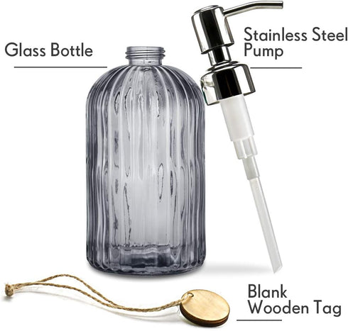 JASAI 18 Oz Kitchen Soap Dispenser - Vertical Stripes with 304 Rust Proof Stainless Steel Pump, Refillable for