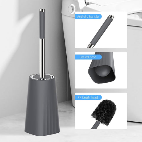 SetSail 3 PacksGery Toilet Brush, Compact Size Toilet Bowl Brush and Holder Toilet Brushes for Bathroom with Stainless