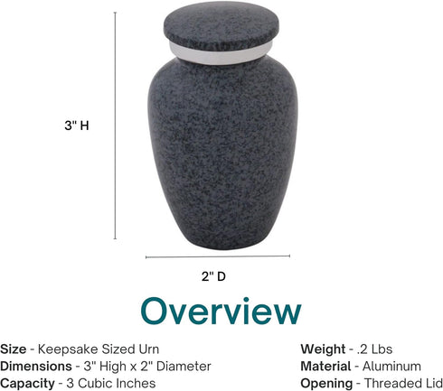 Graystone Aluminum Keepsake Cremation Urn for Ashes, 3 Inches High