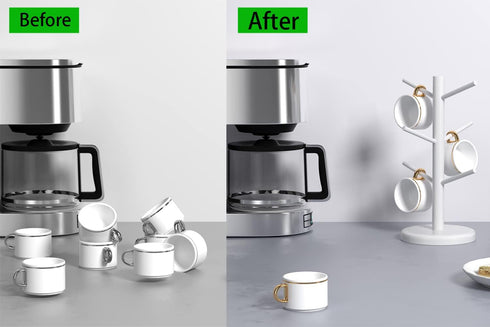 Mug Holder Tree, Coffee Bar Accessories,Coffee Mug Rack with 6 Hooks,Wood Coffee Cup Holder for Countertop,White by Dorhors