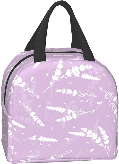 Reusable Lunch Box - Cute Lavender Flowers Light Purple Cooler Tote for Travel Picnic, Insulated Durable Shopping