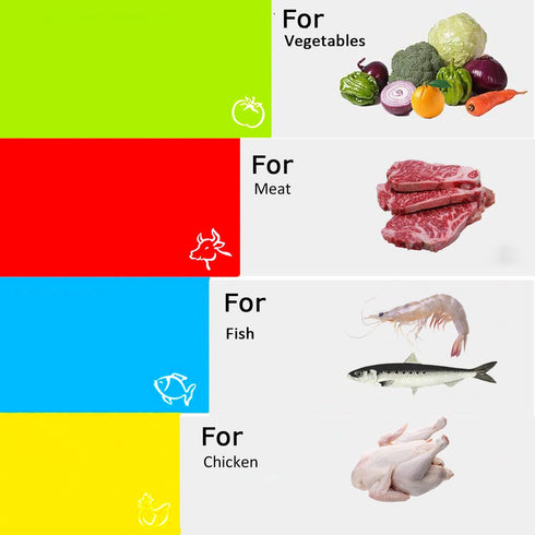 Flexible Cutting Board Mats Set of 4, Colored Cutting Boards with Easy-Grip Handles for Cooking