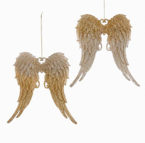 Kurt Adler Gold/Silver Glitter Angel Wings Ornament - Assorted Christmas (2 Pack)