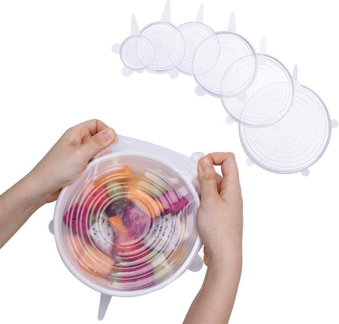 Pack of 12 Silicone Stretch Lids, BPA-Free Round and Square Food Covers, Microwave and Dishwasher Safe - White