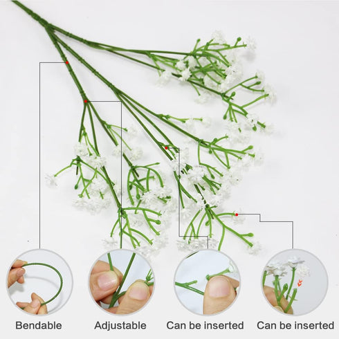 Olrla White Babys Breath Artificial Flowers - 10 Pcs Long Stem Fake Gypsophila for Wedding Bouquets and Home Decoration