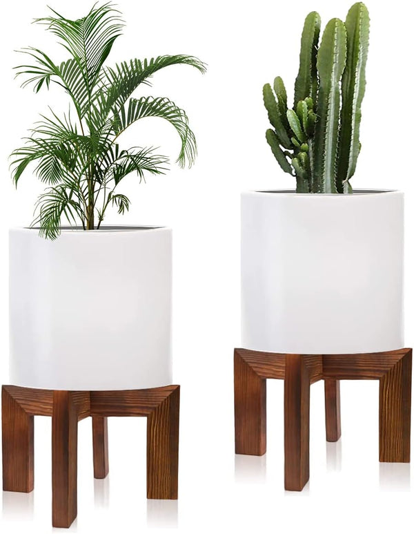 hismocal 2 Pack Wood Plant Stand Indoor Holders for Plants, Sturdy Flower
