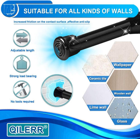 Tension Rods 28 to 48 Inches 6 Pack Adjustable Extension Black Spring Loaded Curtain Rod for Windows