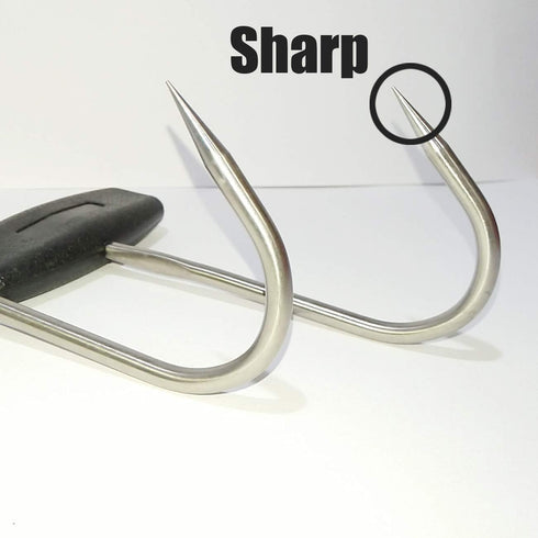 TIHOOD 2PCS T Shaped Meat Hooks, 6 inch Stainless Steel Boning Hooks for Butchering (Black x2)