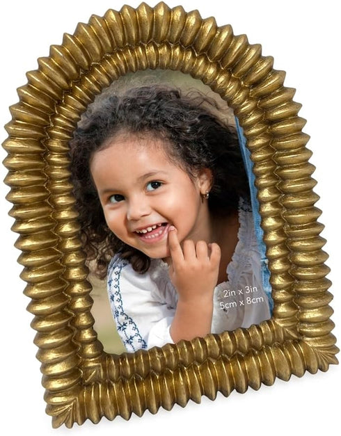 Isaac Jacobs 2x3 Antique Gold Double Bead Arch Photo Frame with Black