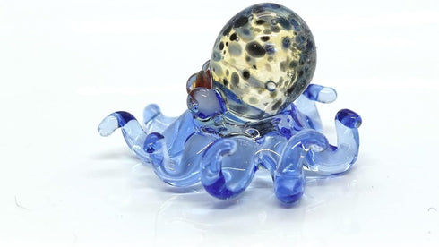 Octopus Tiny Micro Figurines Hand Blown Color Glass Art Animals Collectible Gift Home Decor (Marble Blue)
