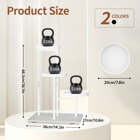 3 LASZOLA White Tier Plant Stand Indoor Heavy Duty Rack for Modern House Planter, Metal and Wooden Vertical Organizer