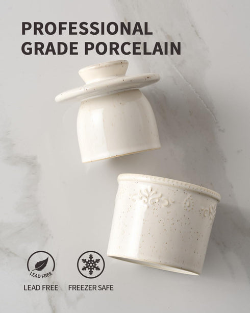 XELA Ceramic Butter Dish - French Butter Crock With Water Line - Keeps Your Butter Fresh and Spreadable - Speckled