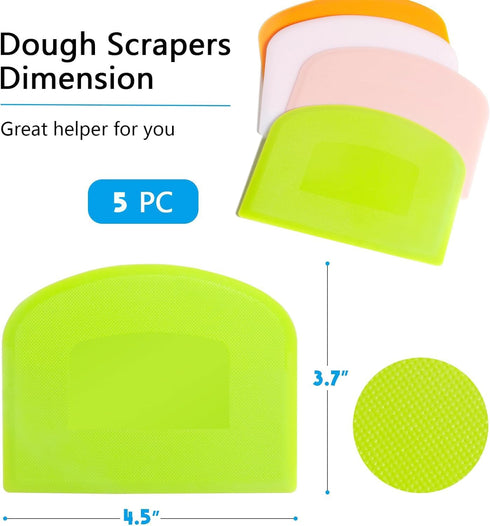 5 PCs Dough Cutter Bench Scraper, Flexible Food-safe Plastic Bowl Scraper for Baking, BPA Free (White, Green, Orange,