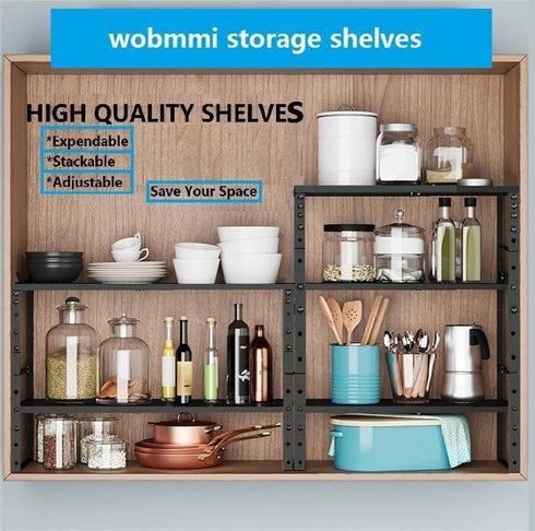 Expandable, Adjustable & Stackable Spice Rack, Metal Pantry Storage Shelves, Cabinet Kitchen Countertop Organizer