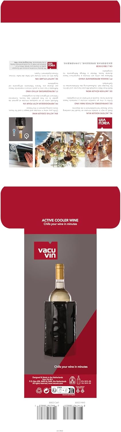 Vacu Vin Active Wine Cooler - Flexible Insulated Chiller for Standard Size Bottles, Premium Design