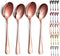 Rose Gold Serving Spoons, 4 Pieces Kyraton Titanium Plating, 2 Serving Spoons and 2 Slotted Spoons, Stainless Steel Set