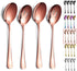 Rose Gold Serving Spoons, 4 Pieces Kyraton Titanium Plating, 2 Serving Spoons and 2 Slotted Spoons, Stainless Steel Set