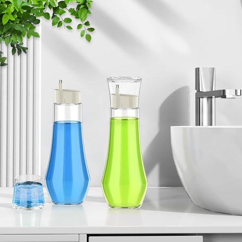 BTIFU 8.8 oz Countertop Glass Mouthwash Dispenser for Bathroom, Refillable Mouthwash Container With Lid Cup, Small