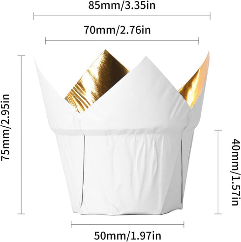 Party Hippo Gold Tulip Cupcake Liners Baking Paper Cups Holders, Greaseproof Muffin Cases Wrappers for Wedding Birthday