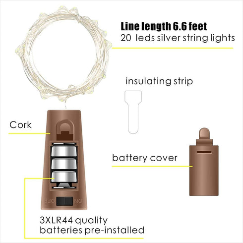 FENSTY 30 Pack 6.6ft 20 White,90 Wine Bottle Lights with Cork - Cork Bottle Lights Battery Operated Silver Wire