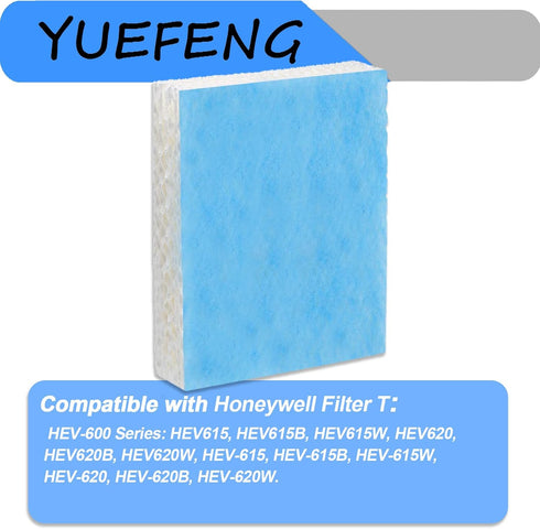 YUEFENG Humidifier Replacement Filter T for Honeywell Top Fill Humidifier HEV615 and HEV620 Humidifier Wicks, Compatible with Part # HFT600, HFT600T, HFT600PDQ (Blue-6pcs)