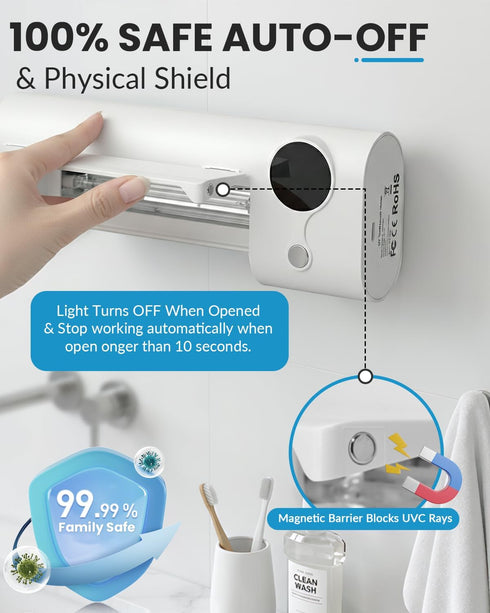 GEVOODIX 4-Slots UV Toothbrush Sanitizer and Holder, Smart Toothbrush Holder with Holders, Tooth Brush Cleaner Wall