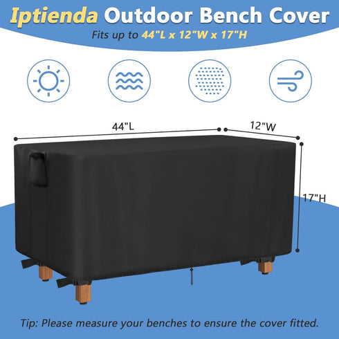 44inch Black-44"L 12" 17" Outdoor Bench Cover, Waterproof Wooden Bench Cover Rectangle for Patio Teak Bench Farmhouse