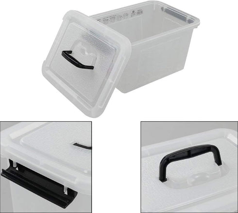 Kekow 6L Clear Storage Box, Plastic Latch Box with Black Handle, 4-Pack