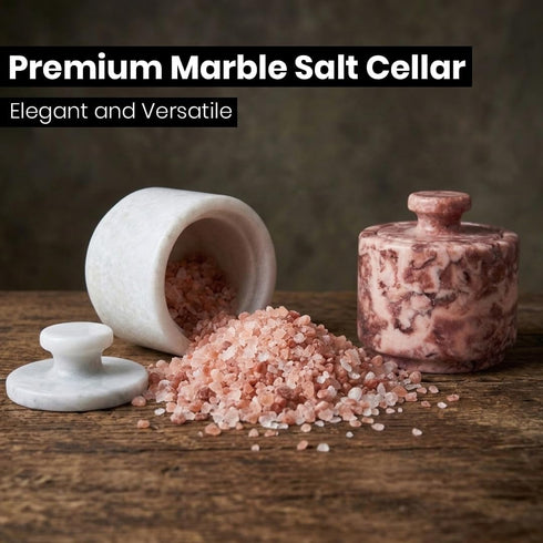 3.5 oz Counter Marble Salt Cellar with Lid, Capacity, Kitchen Storage Container (White Strawberry Pink)