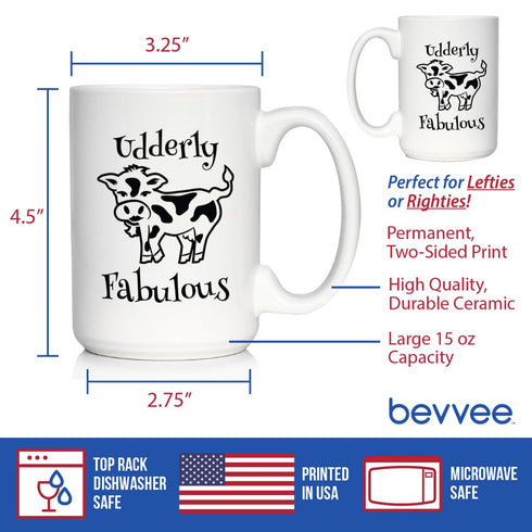 Udderly Fabulous Cow Coffee Mug - Funny Cow Gifts & Decor - Large 15oz White Ceramic Mug