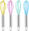 4 Pack Colorful Mini Silicone Kitchen Whisks, Stainless Steel Handles for Milk Egg Blending, 6 Inches