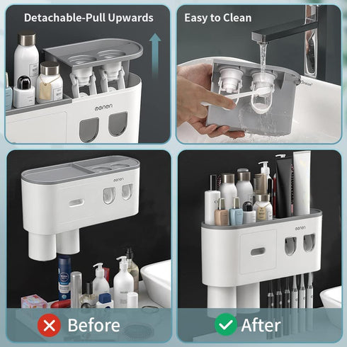 6 2 2 Toothbrush Holders for Bathrooms Wall Mounted, Slot Toothbrush Holder with Automatic Toothpaste Dispensers