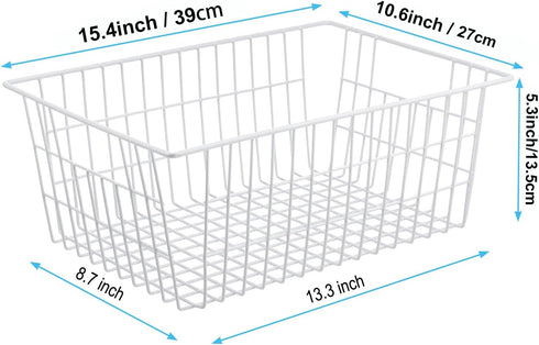 iPEGTOP Wire Storage Freezer Baskets, Set of 6 Large 15.4" White Organizer Storage Bins with Handles for Kitchen,