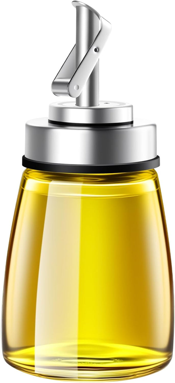 LIFHUB Glass Oil Dispenser Bottle with Stainless Steel Spout, Automatic Opening Lid, for