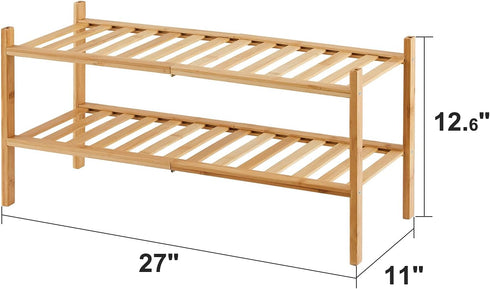 2-Tier Closet, viewcare Bamboo Shoe Rack for Entryway, Bamboo Wood Shoe Organizer for Hallway Free Standing Shoe Racks