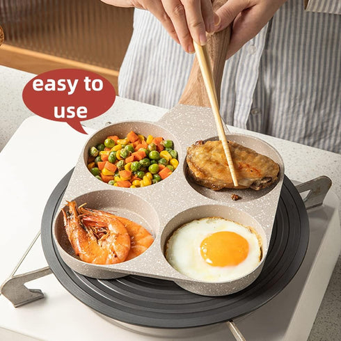 Four-Cup Fried Egg Pan, Medical Stone Non-Stick Frying Pan for Breakfast, Divided Egg Omelet Pans