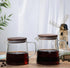 Elegant Clear Glass Creamer Pitcher, Coffee Pot Serving Set with Handle and Wooden Lid, Smooth, 10 OZ