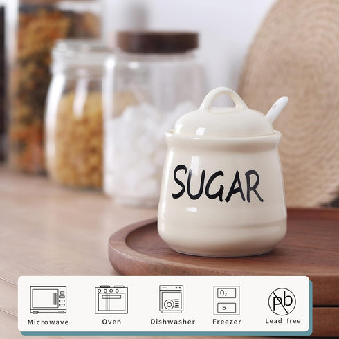 HAOTOP Porcelain Sugar Bowl with Lid and Spoon 12oz (Beige) by HAOTOP