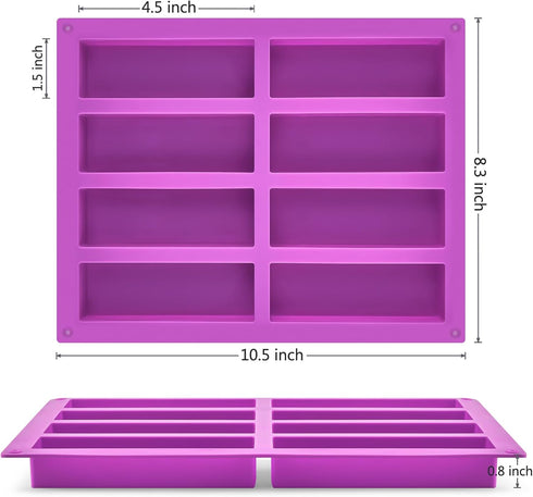 8 Cavity Granola Bar Molds, 2 Pack Rectangle Silicone Molds for Baking Cereal Energy Bars