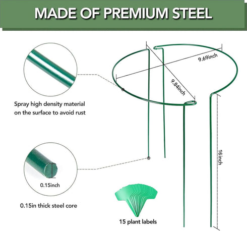 12 Pack 16 Inch 15 Joyhalo Plant Support Stakes, Plant Stakes for Outdoor Plants, Peony Cages and Supports, Peony Cage