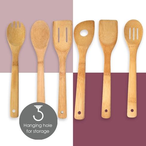 Home Basics 6 Piece Bamboo Kitchen Cutlery Tool Set, Natural, 2.5 x 12 x 0.25 by Home Basics