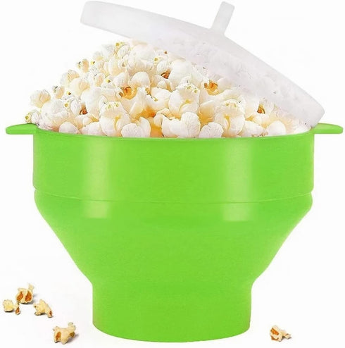 Silicone Popcorn Bowl, Microwave Silicone Hot Air Popcorn Popper Bowl with Handle Lid for Home