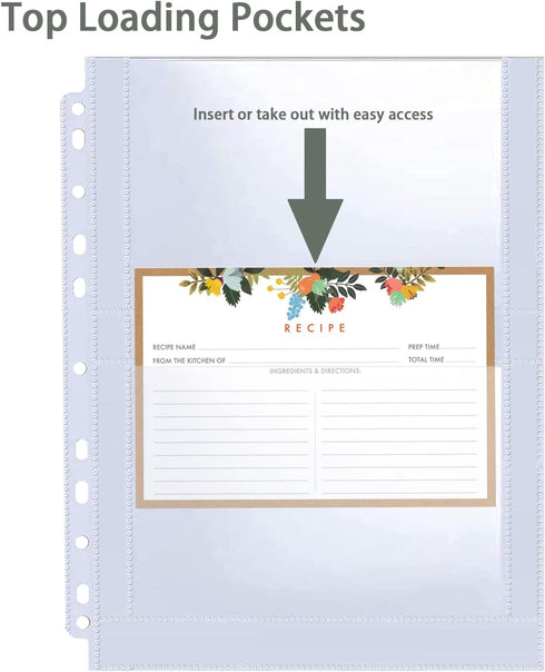 30 Pack 120 Pockets 4x6 Recipe Card Sleeves, 3 Ring Binder Protector Pages, Double Sided Refill Sheets