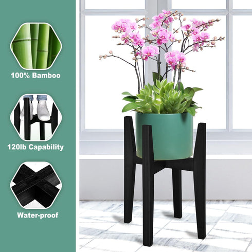 8 12 Inches Rnined Plant Stand Indoor, Bamboo Plant Shelf, Adjustable Corner Plants Flower Holders Single Floor Plant